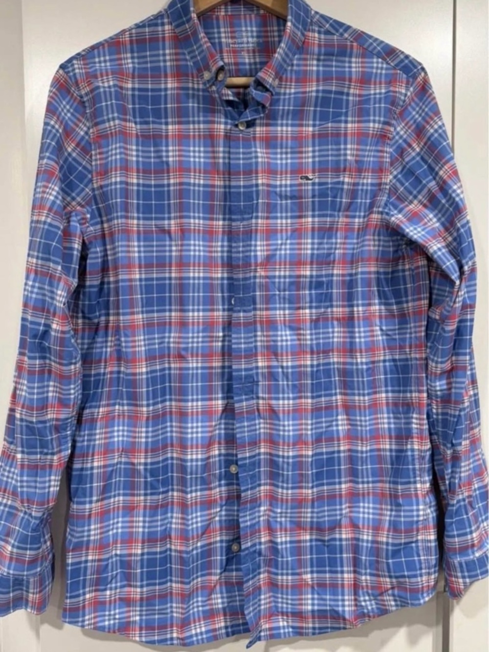 Vineyard Vines Blue, Red & White Plaid Button-Down Shirt